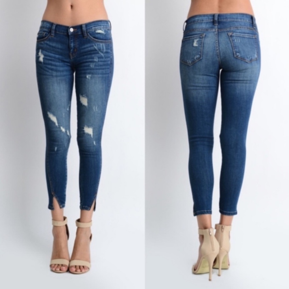 KANCAN Distressed ankle split Skinny Denim Jeans - Picture 2 of 4